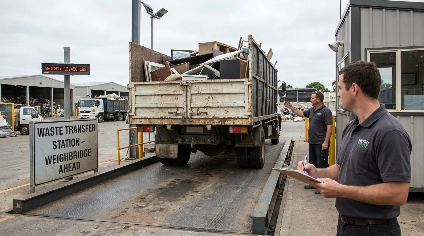 Weigh scale signage at a San Diego County waste transfer station