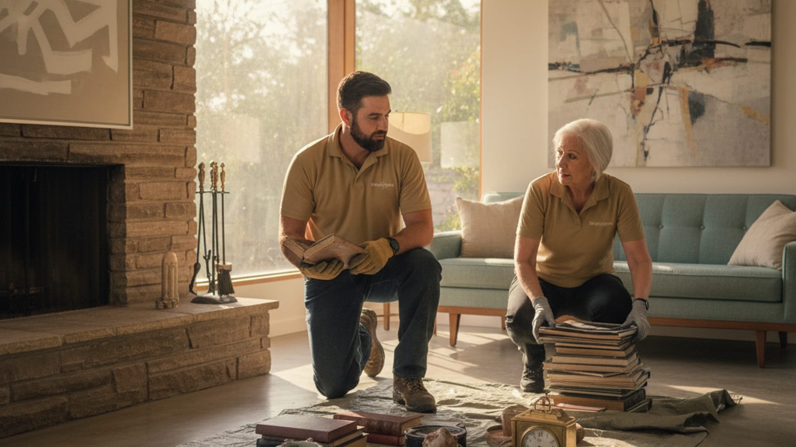Crew carefully sorting belongings in a San Diego home during an estate cleanout