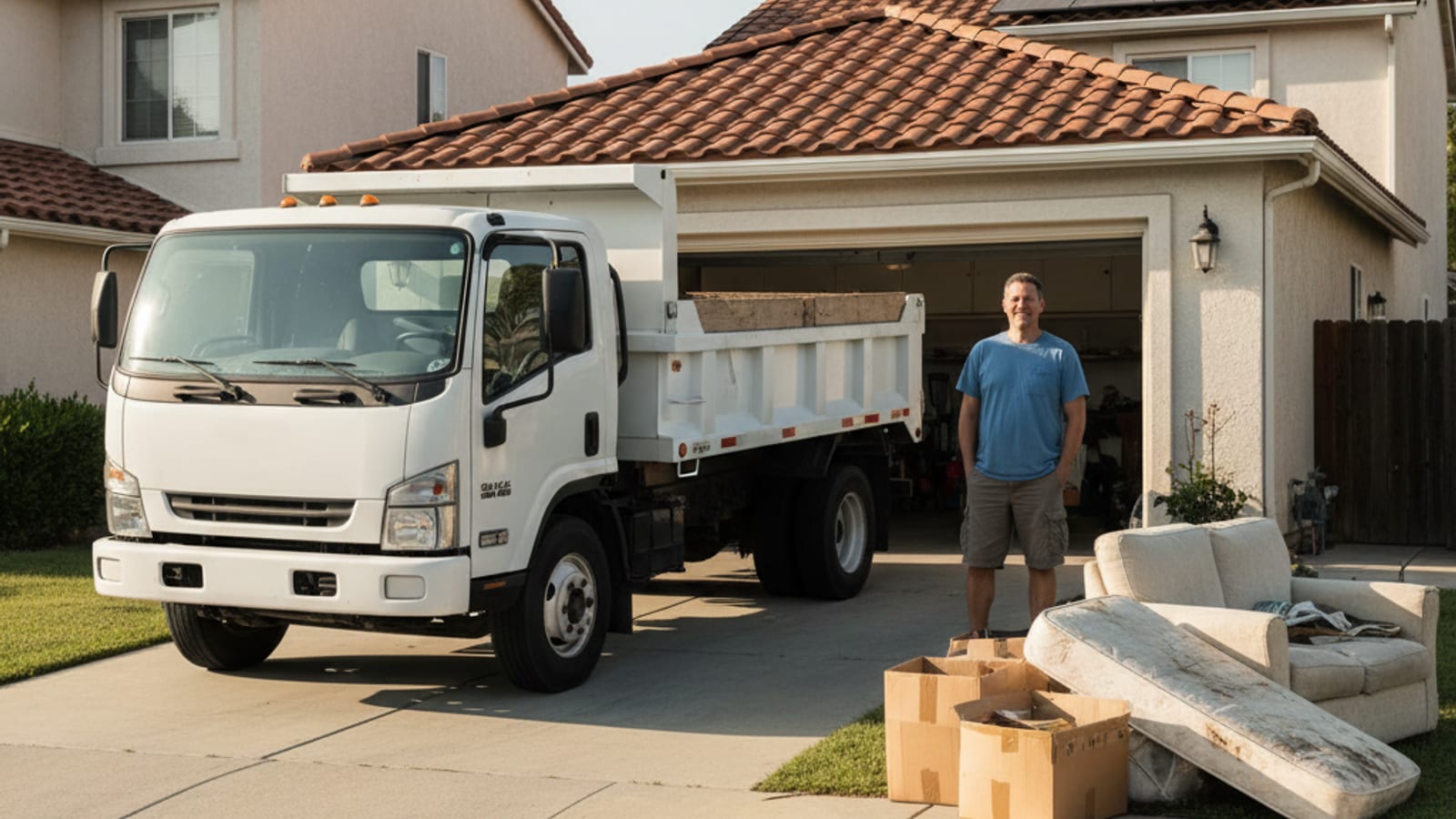 Clear Out San Diego truck pulling up to a driveway for a same-day junk pickup